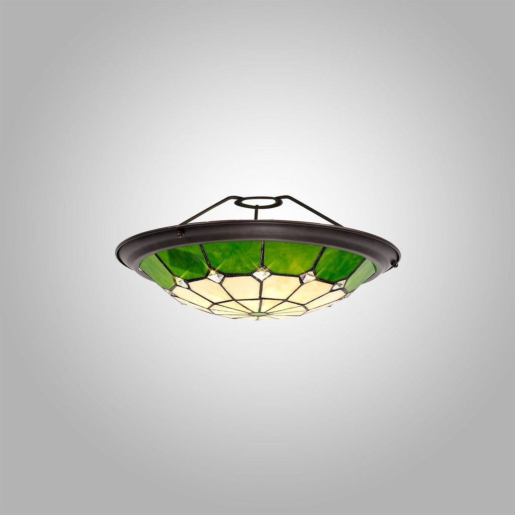 NL72379 Archie Tiffany Non-electric Up Lighter Shade Cream/Green/Clear Crystal Centre/Aged Antique Brass Trim