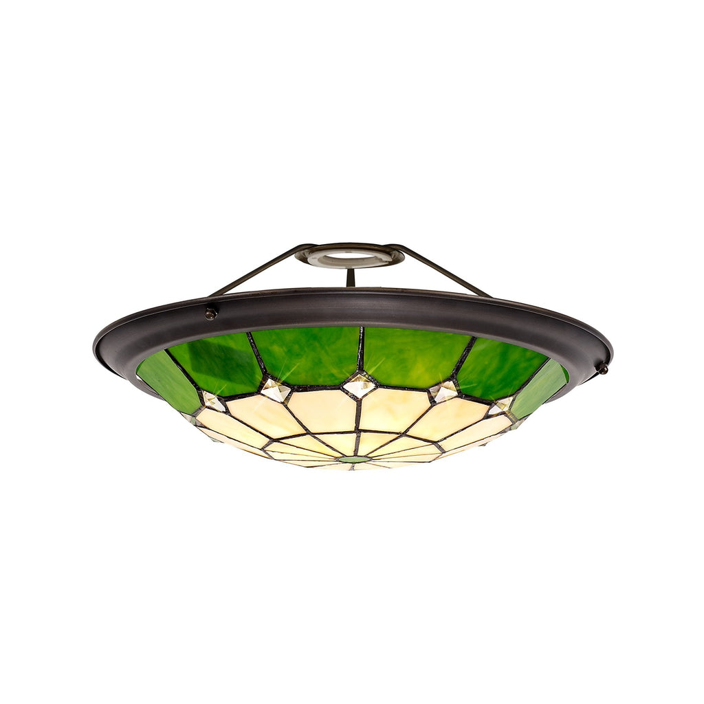 NL72379 Archie Tiffany Non-electric Up Lighter Shade Cream/Green/Clear Crystal Centre/Aged Antique Brass Trim