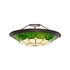 NL72379 Archie Tiffany Non-electric Up Lighter Shade Cream/Green/Clear Crystal Centre/Aged Antique Brass Trim