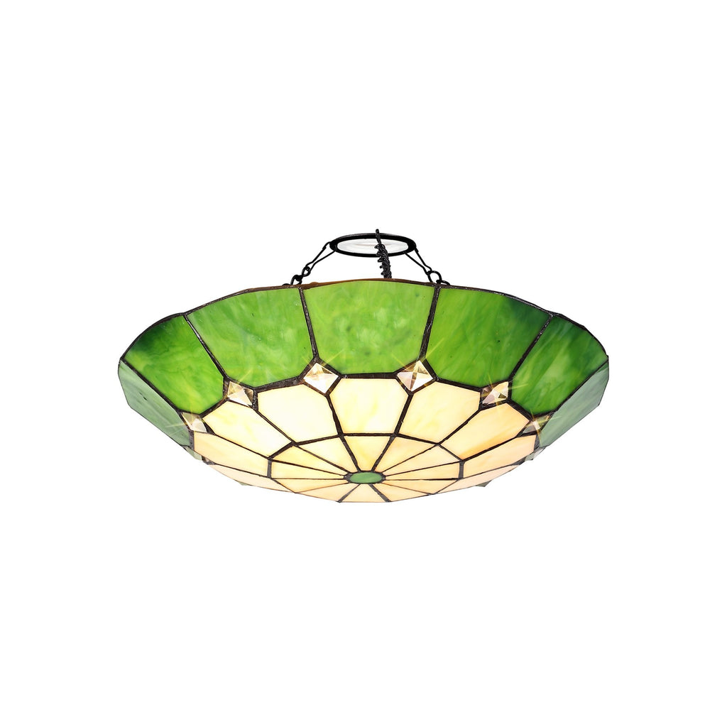 NL72379 Archie Tiffany Non-electric Up Lighter Shade Cream/Green/Clear Crystal Centre/Aged Antique Brass Trim