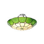 NL72379 Archie Tiffany Non-electric Up Lighter Shade Cream/Green/Clear Crystal Centre/Aged Antique Brass Trim