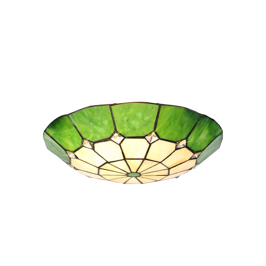 NL72379 Archie Tiffany Non-electric Up Lighter Shade Cream/Green/Clear Crystal Centre/Aged Antique Brass Trim