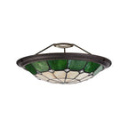 NL72379 Archie Tiffany Non-electric Up Lighter Shade Cream/Green/Clear Crystal Centre/Aged Antique Brass Trim