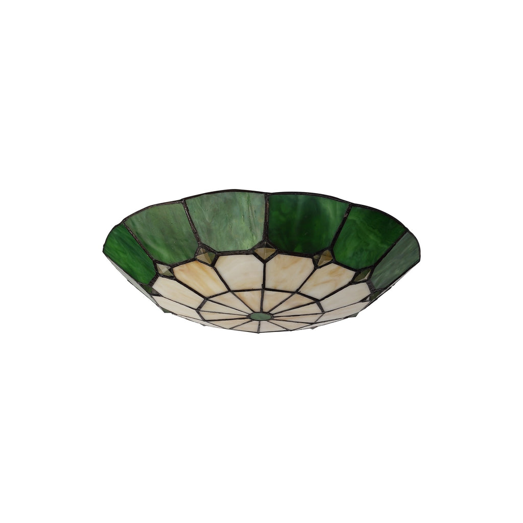 NL72379 Archie Tiffany Non-electric Up Lighter Shade Cream/Green/Clear Crystal Centre/Aged Antique Brass Trim