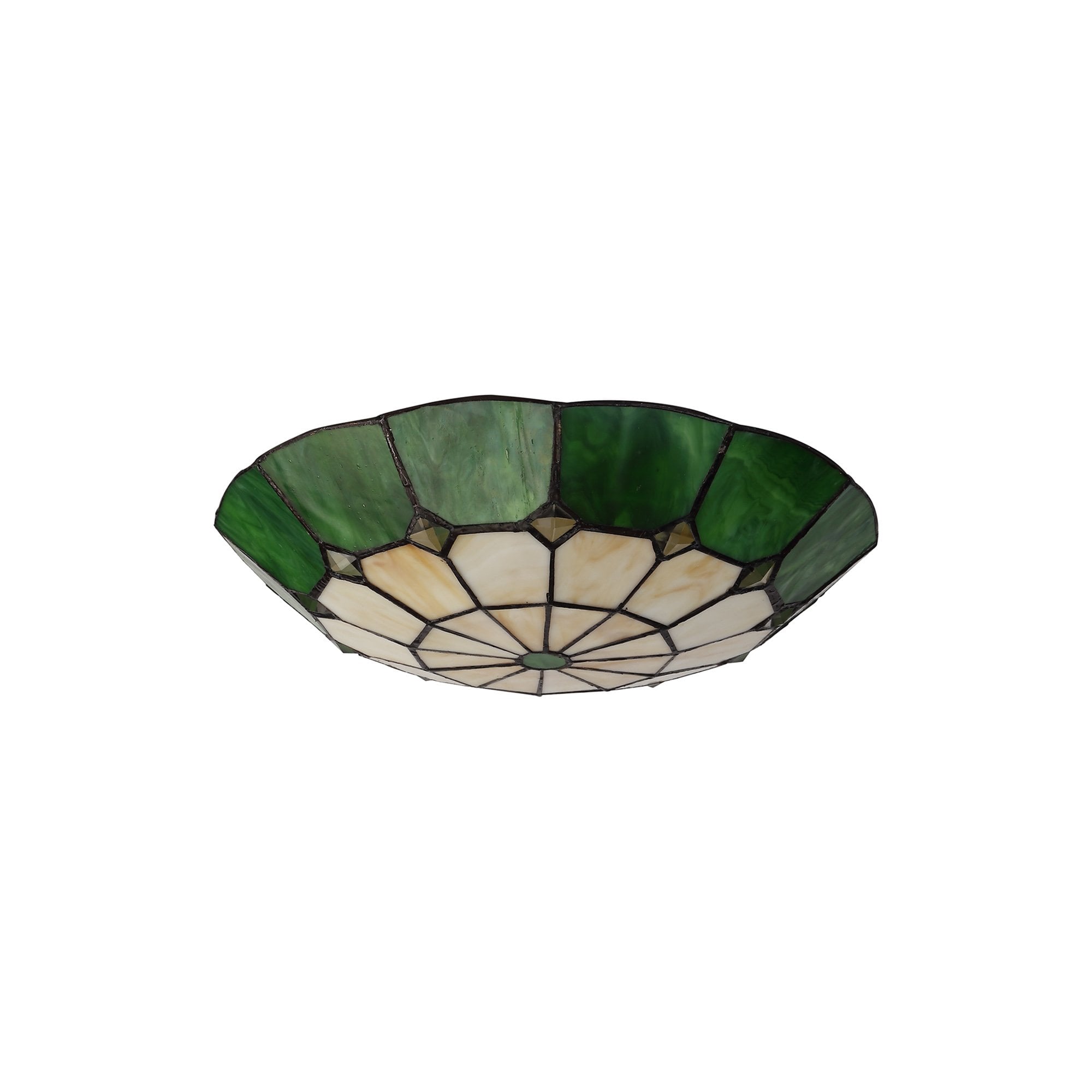 NL72379 Archie Tiffany Non-electric Up Lighter Shade Cream/Green/Clear Crystal Centre/Aged Antique Brass Trim