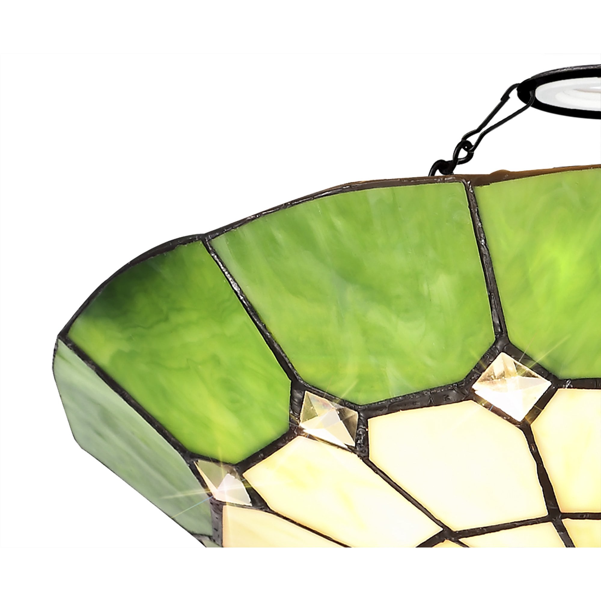 NL72379 Archie Tiffany Non-electric Up Lighter Shade Cream/Green/Clear Crystal Centre/Aged Antique Brass Trim