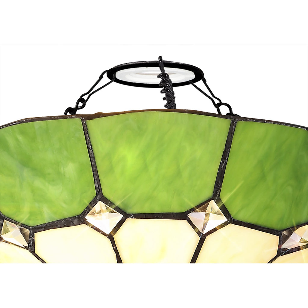 NL72379 Archie Tiffany Non-electric Up Lighter Shade Cream/Green/Clear Crystal Centre/Aged Antique Brass Trim