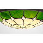 NL72379 Archie Tiffany Non-electric Up Lighter Shade Cream/Green/Clear Crystal Centre/Aged Antique Brass Trim