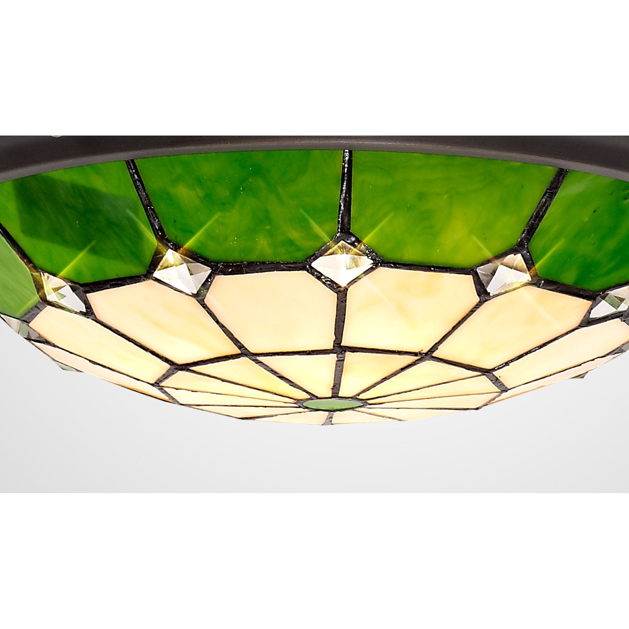 NL72379 Archie Tiffany Non-electric Up Lighter Shade Cream/Green/Clear Crystal Centre/Aged Antique Brass Trim