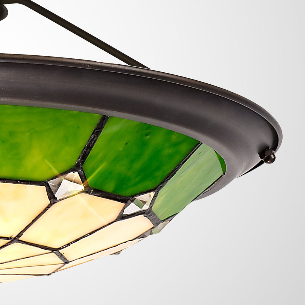 NL72379 Archie Tiffany Non-electric Up Lighter Shade Cream/Green/Clear Crystal Centre/Aged Antique Brass Trim