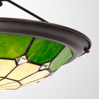 NL72379 Archie Tiffany Non-electric Up Lighter Shade Cream/Green/Clear Crystal Centre/Aged Antique Brass Trim