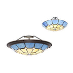 NL72389 Archie Tiffany Non-electric Up Lighter Shade Cream/Rich Blue/Clear Crystal Centre/Aged Antique Brass Trim