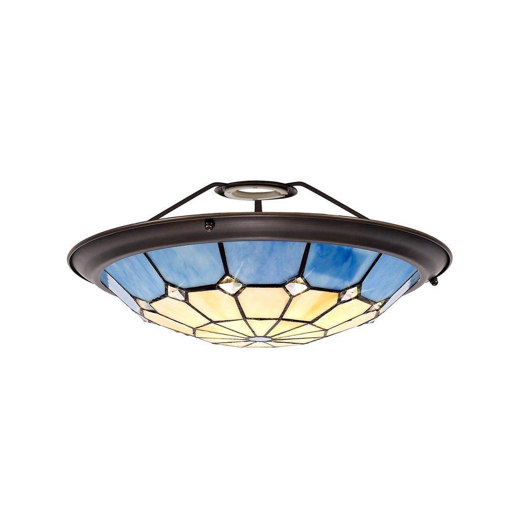 NL72389 Archie Tiffany Non-electric Up Lighter Shade Cream/Rich Blue/Clear Crystal Centre/Aged Antique Brass Trim
