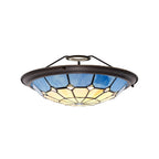 NL72389 Archie Tiffany Non-electric Up Lighter Shade Cream/Rich Blue/Clear Crystal Centre/Aged Antique Brass Trim