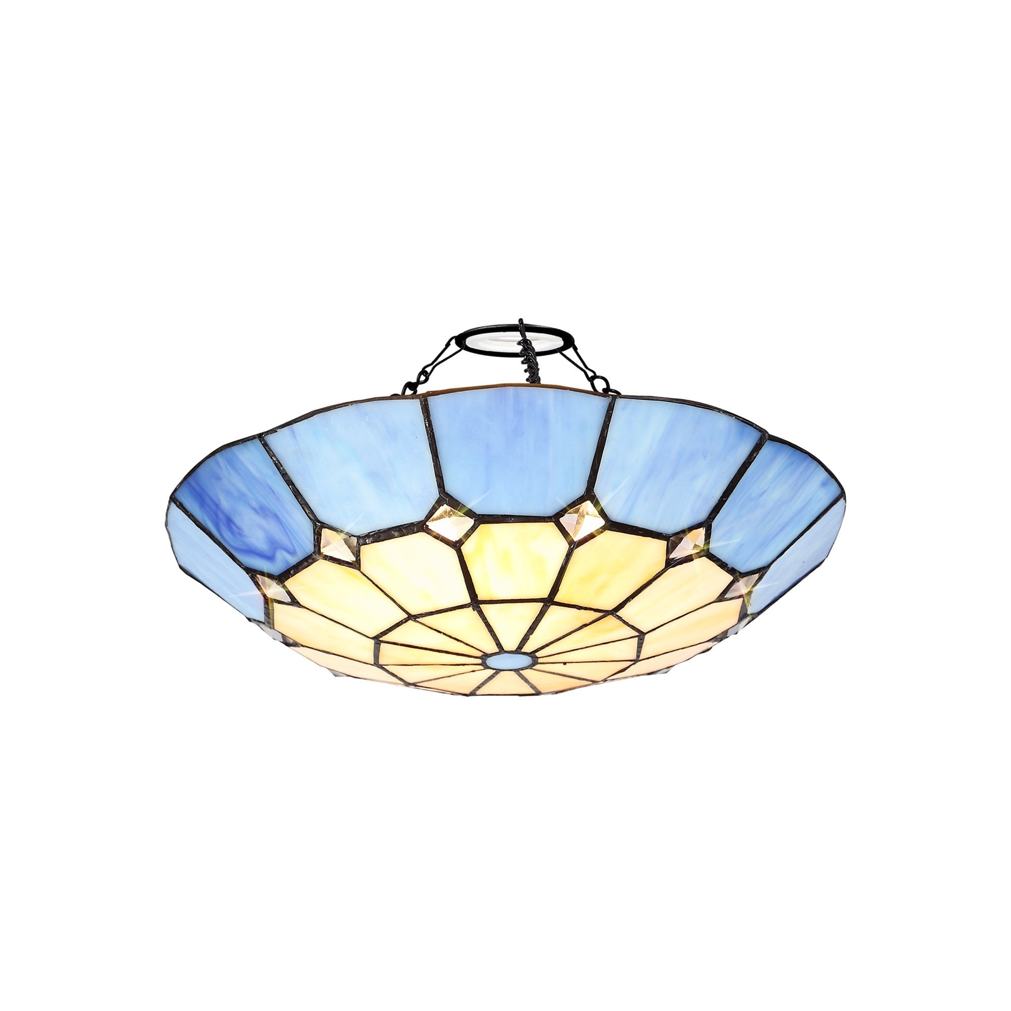 NL72389 Archie Tiffany Non-electric Up Lighter Shade Cream/Rich Blue/Clear Crystal Centre/Aged Antique Brass Trim