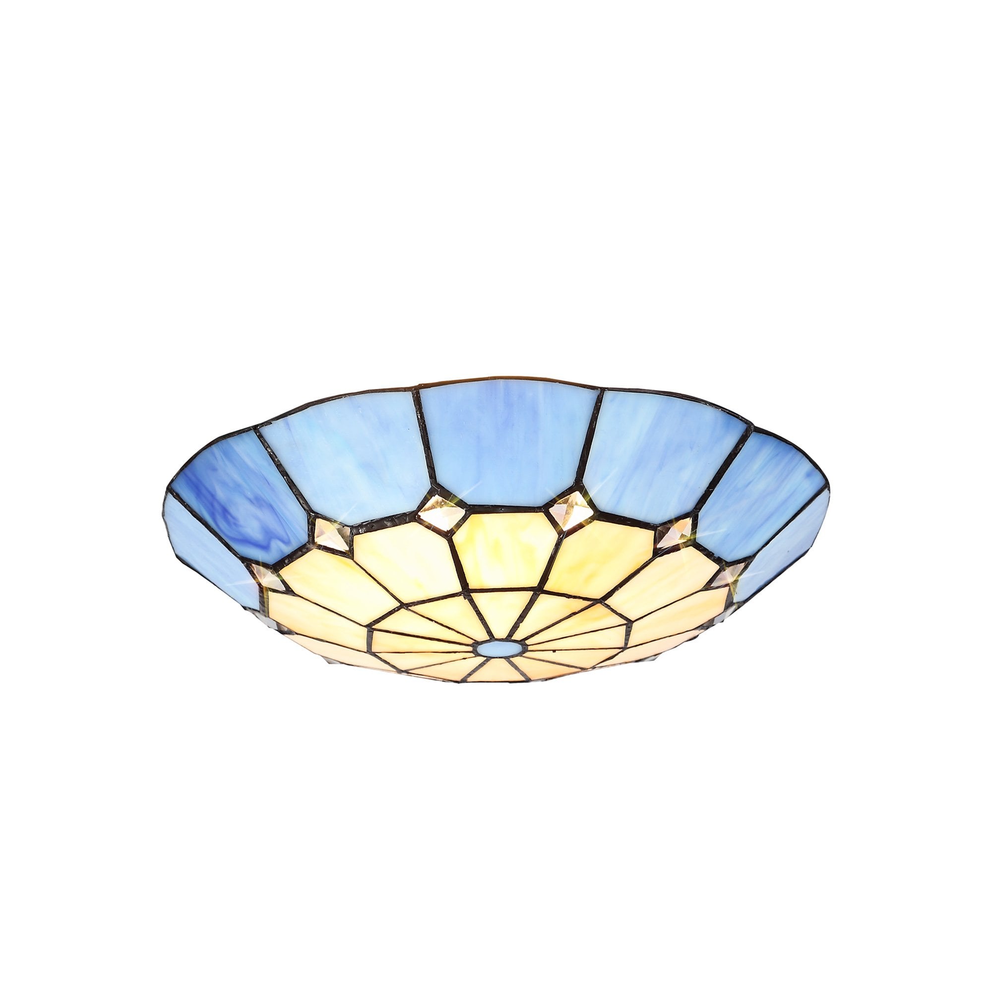 NL72389 Archie Tiffany Non-electric Up Lighter Shade Cream/Rich Blue/Clear Crystal Centre/Aged Antique Brass Trim