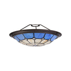 NL72389 Archie Tiffany Non-electric Up Lighter Shade Cream/Rich Blue/Clear Crystal Centre/Aged Antique Brass Trim