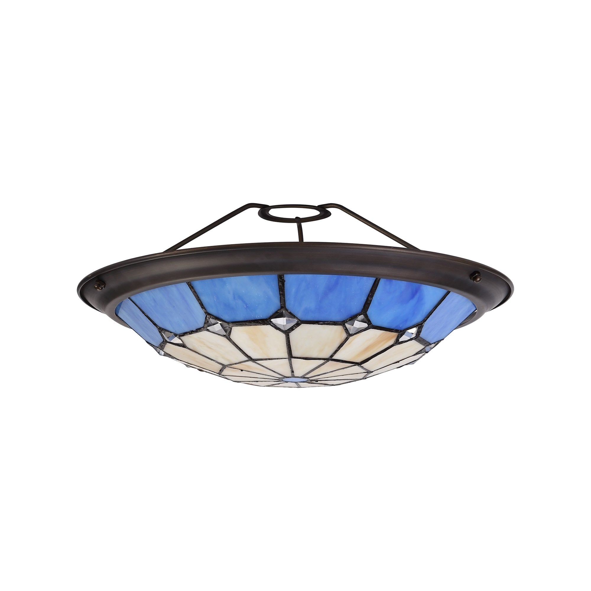 NL72389 Archie Tiffany Non-electric Up Lighter Shade Cream/Rich Blue/Clear Crystal Centre/Aged Antique Brass Trim