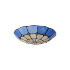 NL72389 Archie Tiffany Non-electric Up Lighter Shade Cream/Rich Blue/Clear Crystal Centre/Aged Antique Brass Trim