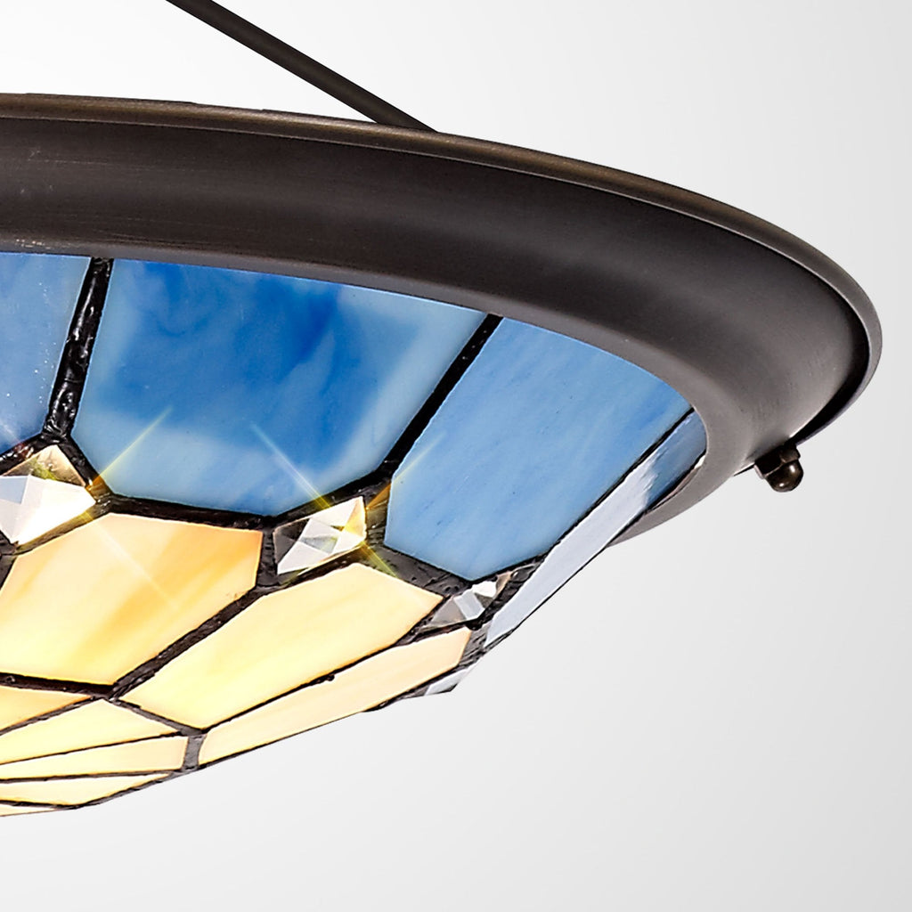 NL72389 Archie Tiffany Non-electric Up Lighter Shade Cream/Rich Blue/Clear Crystal Centre/Aged Antique Brass Trim
