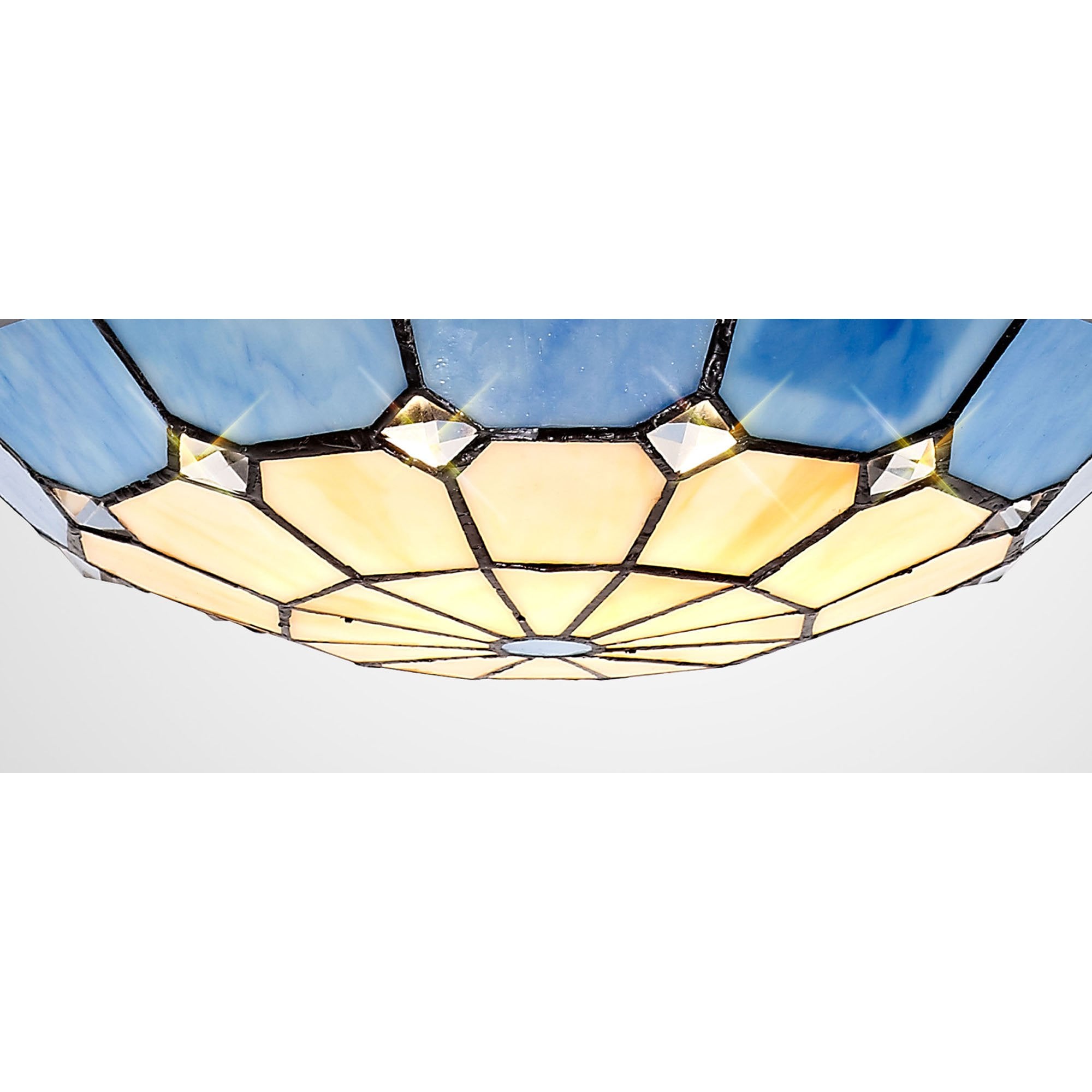 NL72389 Archie Tiffany Non-electric Up Lighter Shade Cream/Rich Blue/Clear Crystal Centre/Aged Antique Brass Trim