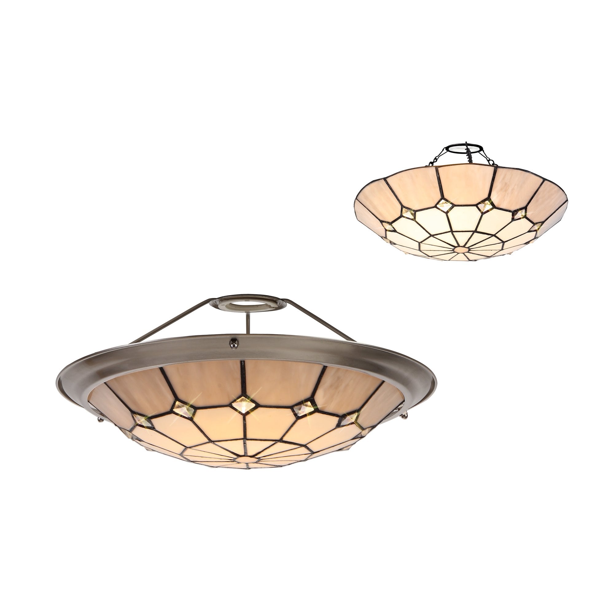 NL72399 Archie Tiffany Non-electric Up Lighter Shade Cream/Grey/Crystal Centre/Satin Nickel Brass Trim
