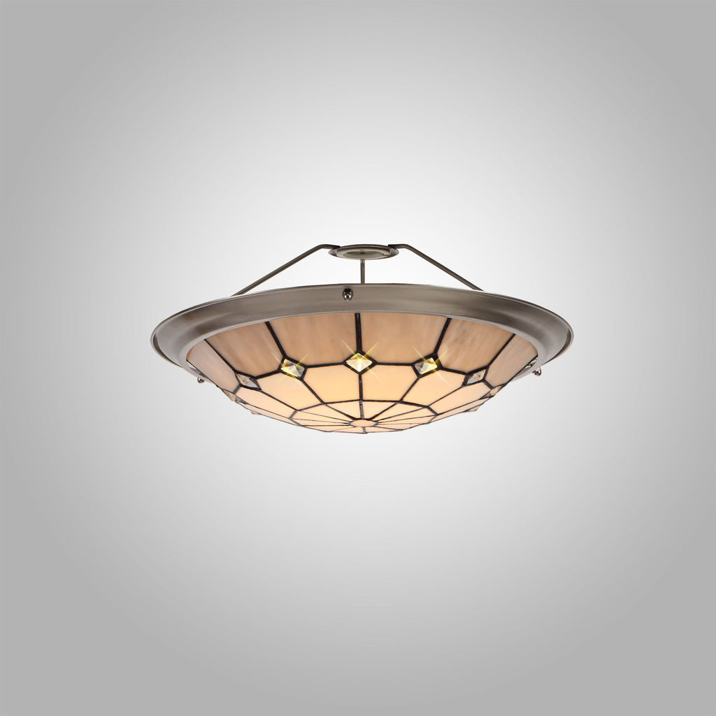 NL72399 Archie Tiffany Non-electric Up Lighter Shade Cream/Grey/Crystal Centre/Satin Nickel Brass Trim