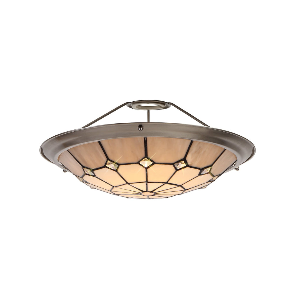 NL72399 Archie Tiffany Non-electric Up Lighter Shade Cream/Grey/Crystal Centre/Satin Nickel Brass Trim