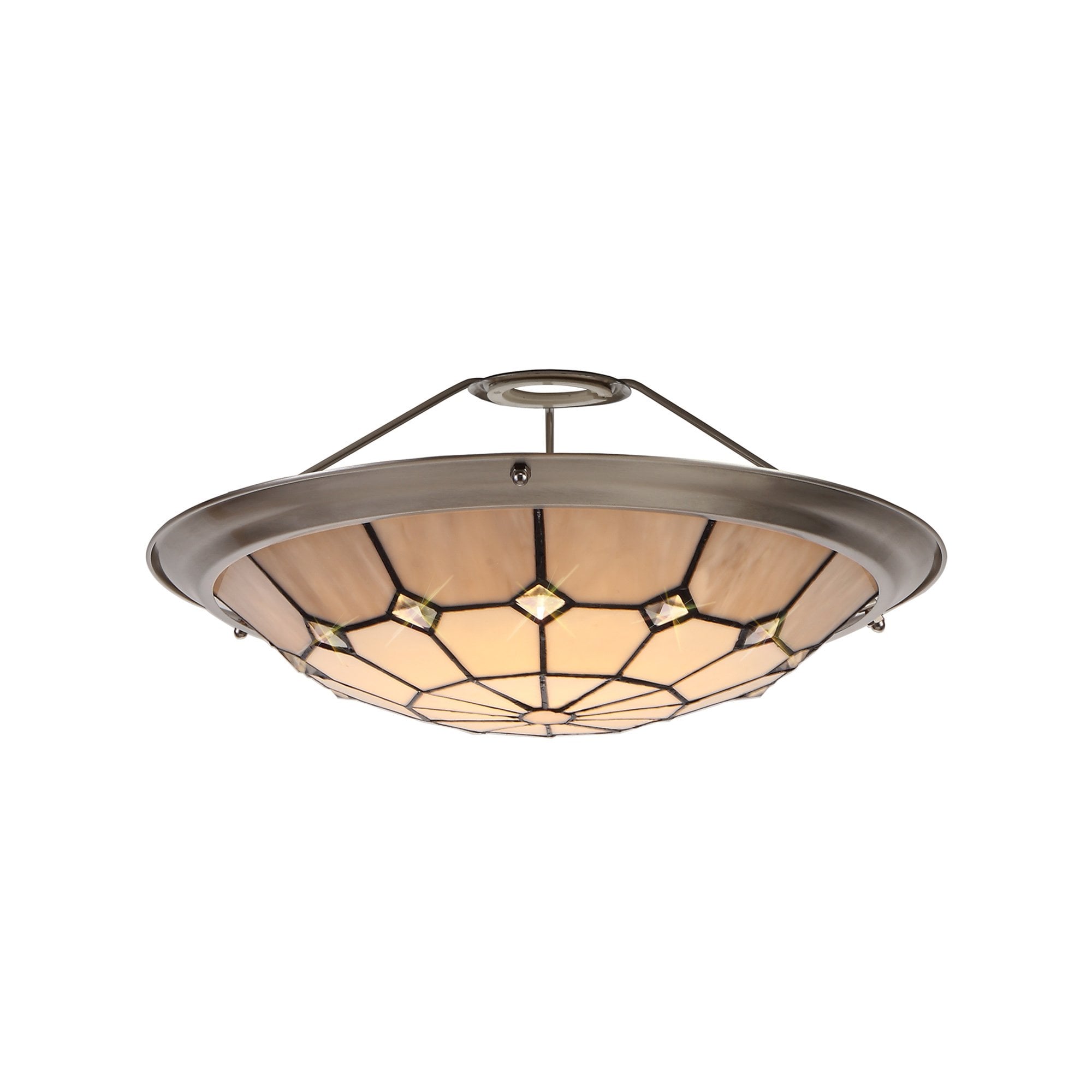 NL72399 Archie Tiffany Non-electric Up Lighter Shade Cream/Grey/Crystal Centre/Satin Nickel Brass Trim
