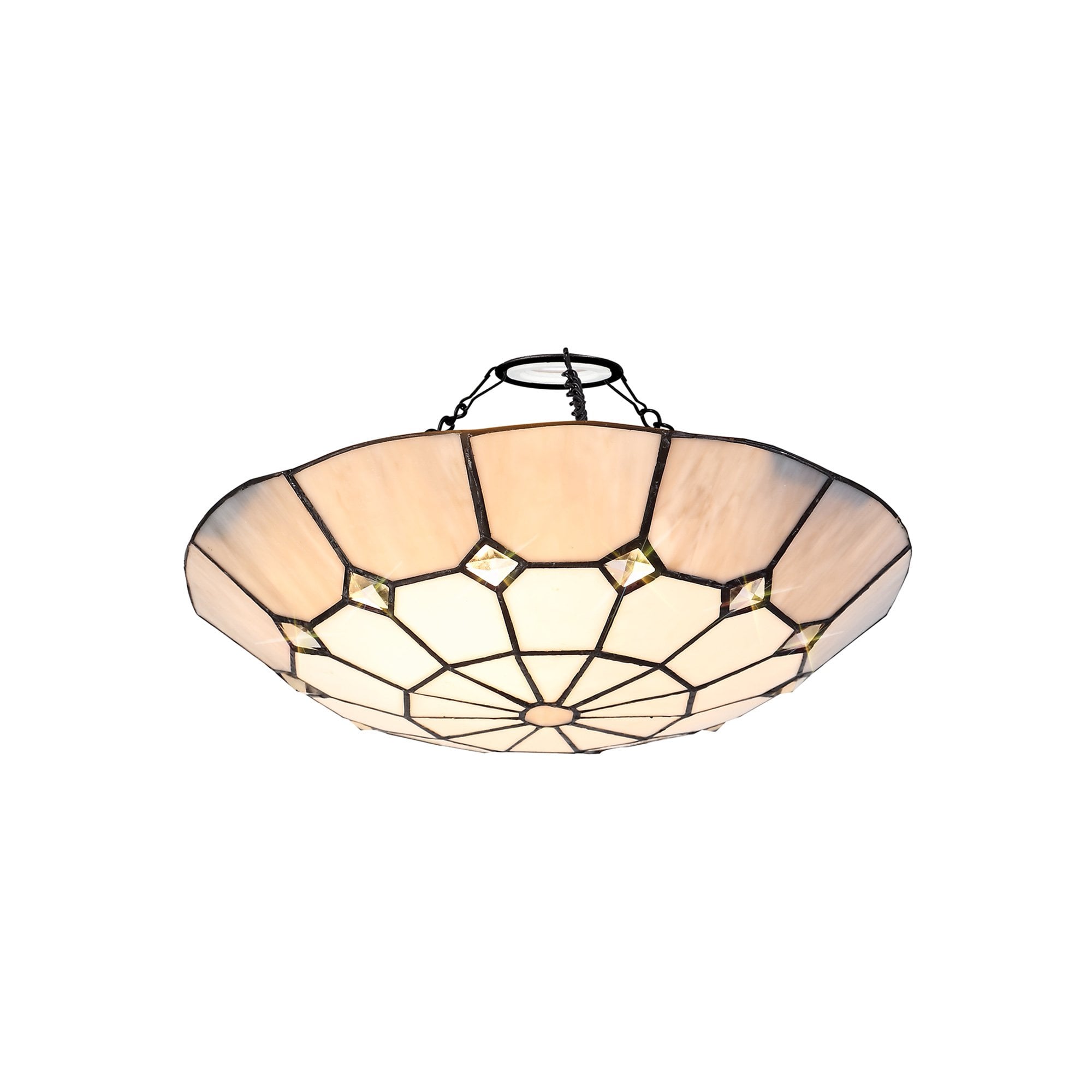NL72399 Archie Tiffany Non-electric Up Lighter Shade Cream/Grey/Crystal Centre/Satin Nickel Brass Trim