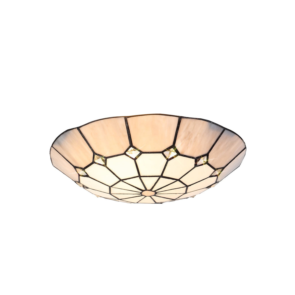 NL72399 Archie Tiffany Non-electric Up Lighter Shade Cream/Grey/Crystal Centre/Satin Nickel Brass Trim