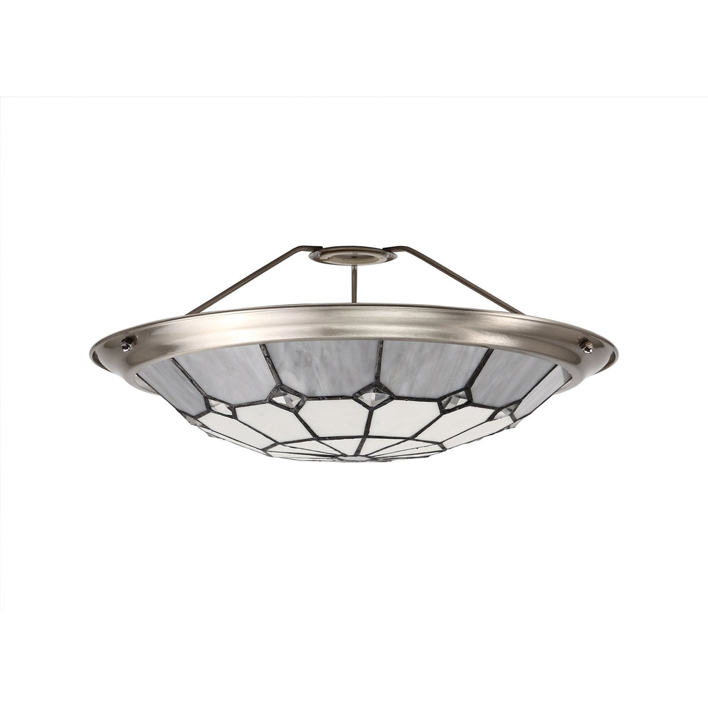 NL72399 Archie Tiffany Non-electric Up Lighter Shade Cream/Grey/Crystal Centre/Satin Nickel Brass Trim