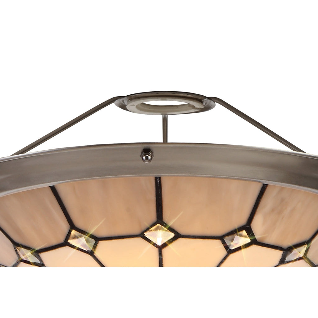 NL72399 Archie Tiffany Non-electric Up Lighter Shade Cream/Grey/Crystal Centre/Satin Nickel Brass Trim