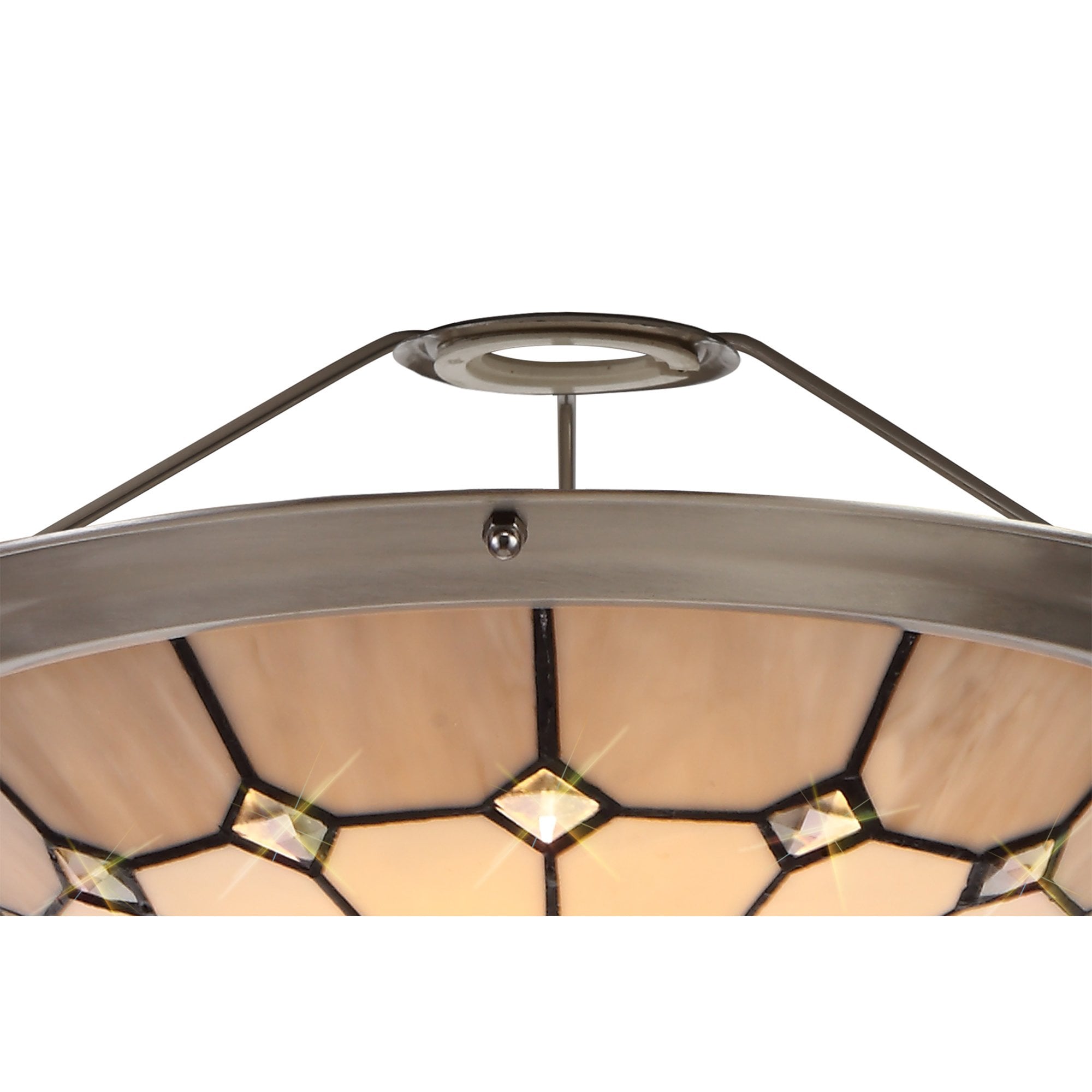 NL72399 Archie Tiffany Non-electric Up Lighter Shade Cream/Grey/Crystal Centre/Satin Nickel Brass Trim