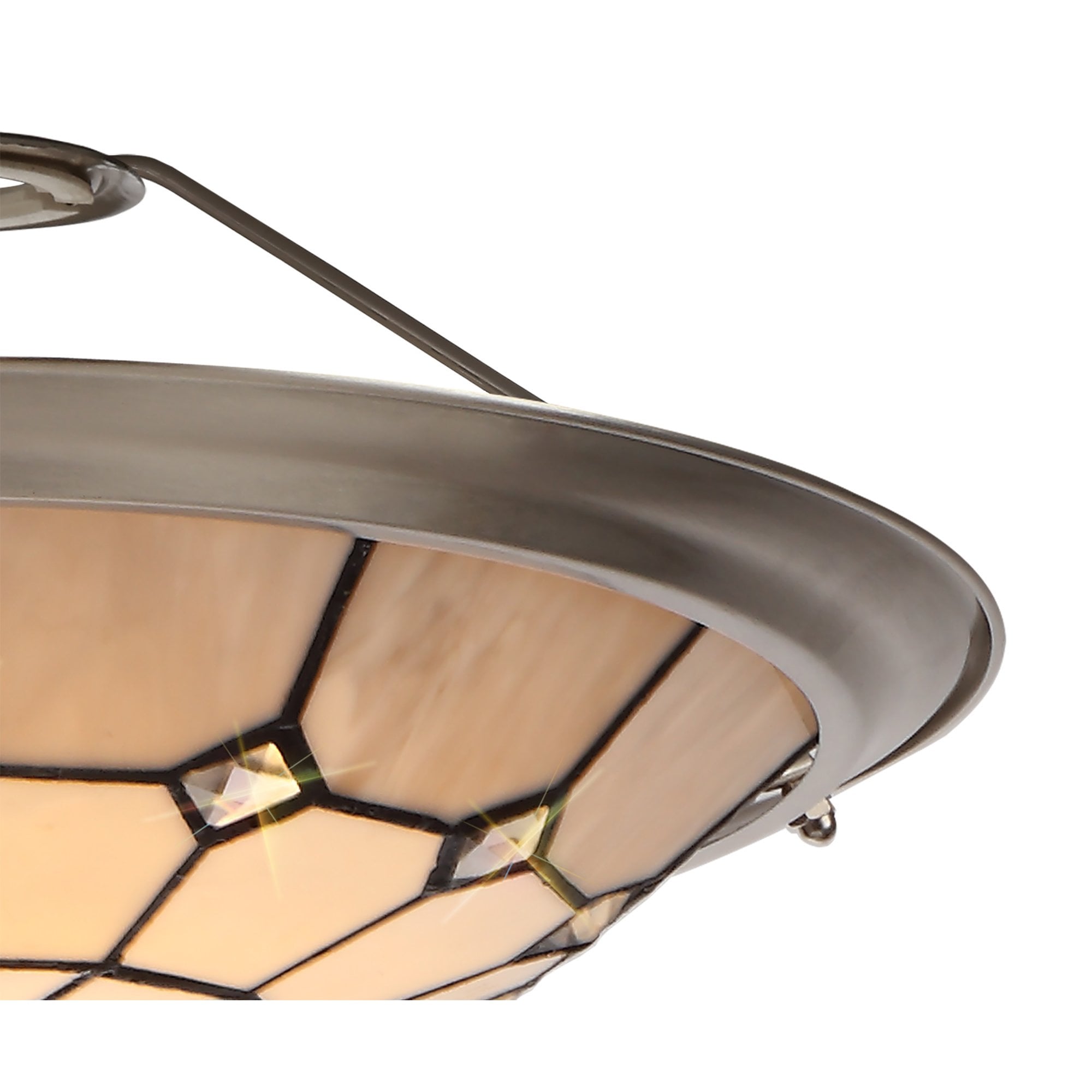 NL72399 Archie Tiffany Non-electric Up Lighter Shade Cream/Grey/Crystal Centre/Satin Nickel Brass Trim