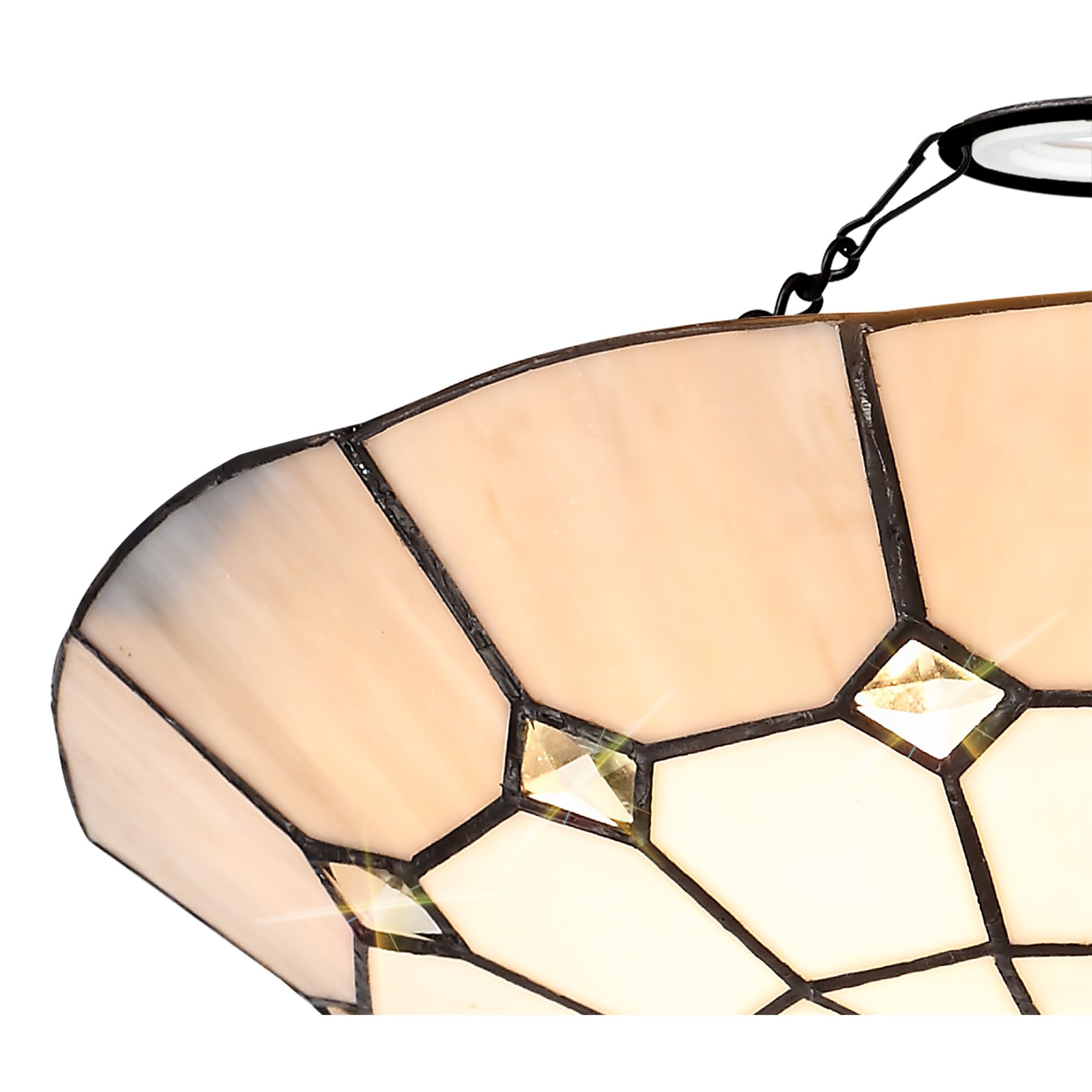 NL72399 Archie Tiffany Non-electric Up Lighter Shade Cream/Grey/Crystal Centre/Satin Nickel Brass Trim