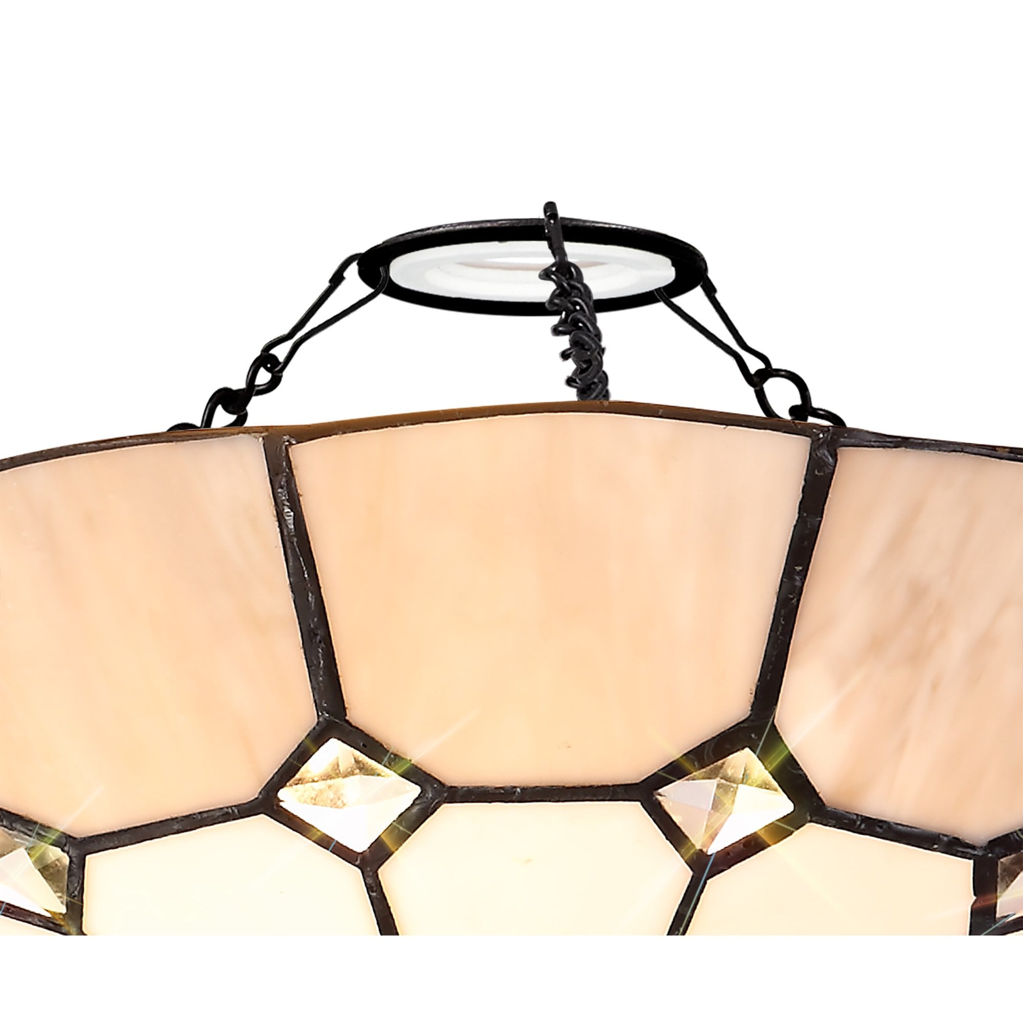 NL72399 Archie Tiffany Non-electric Up Lighter Shade Cream/Grey/Crystal Centre/Satin Nickel Brass Trim