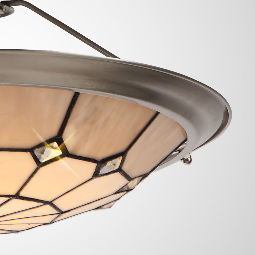 NL72399 Archie Tiffany Non-electric Up Lighter Shade Cream/Grey/Crystal Centre/Satin Nickel Brass Trim