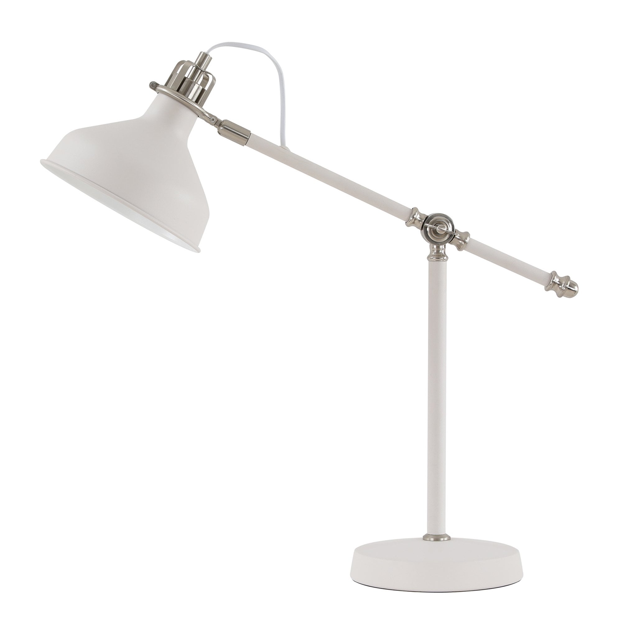 NL70069 Barnie Adjustable Table Lamp Sand White/Satin Nickel/White
