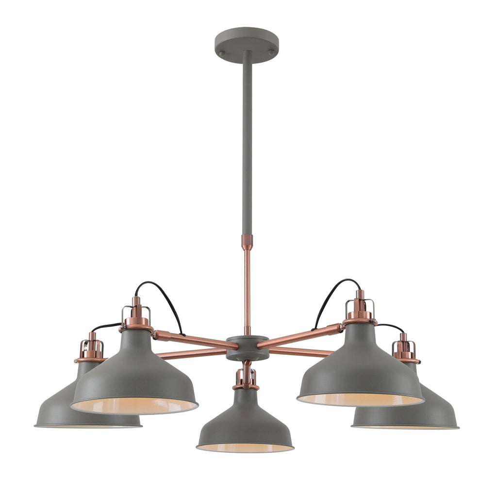 NL70209 Barnie Telescopic 5 Light Pendant Sand Grey/Copper/White