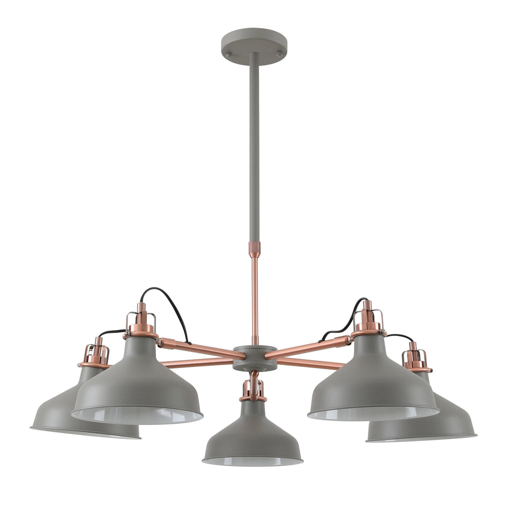 NL70209 Barnie Telescopic 5 Light Pendant Sand Grey/Copper/White