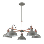 NL70209 Barnie Telescopic 5 Light Pendant Sand Grey/Copper/White