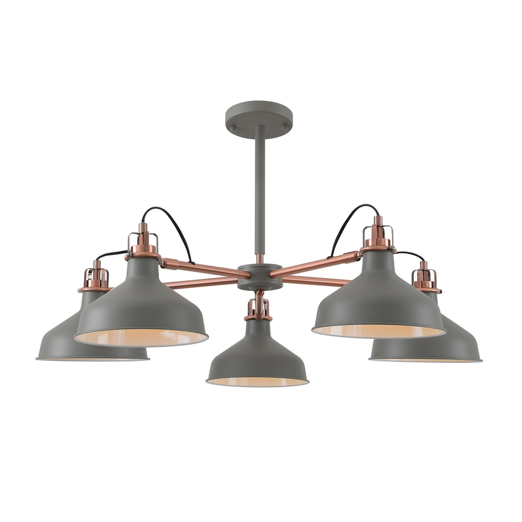 NL70209 Barnie Telescopic 5 Light Pendant Sand Grey/Copper/White