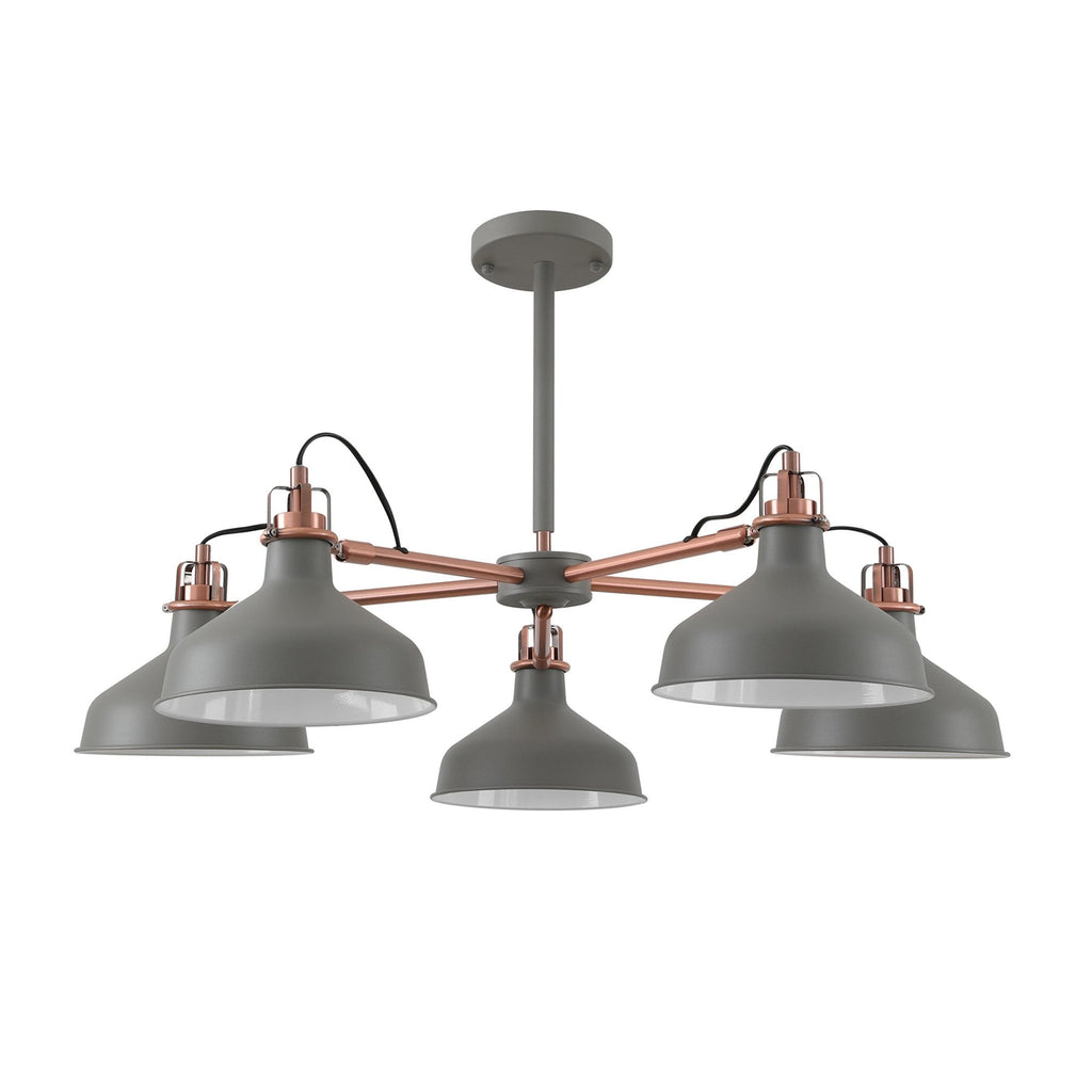 NL70209 Barnie Telescopic 5 Light Pendant Sand Grey/Copper/White