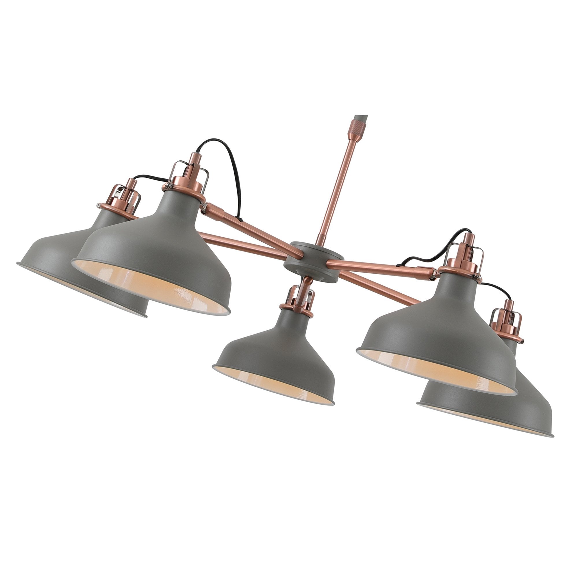 NL70209 Barnie Telescopic 5 Light Pendant Sand Grey/Copper/White