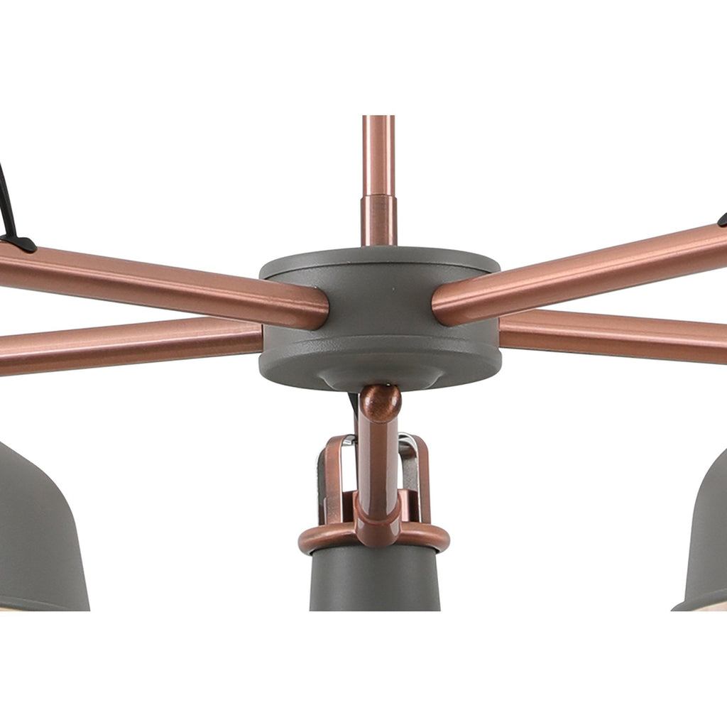 NL70209 Barnie Telescopic 5 Light Pendant Sand Grey/Copper/White