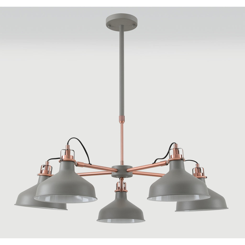 NL70209 Barnie Telescopic 5 Light Pendant Sand Grey/Copper/White
