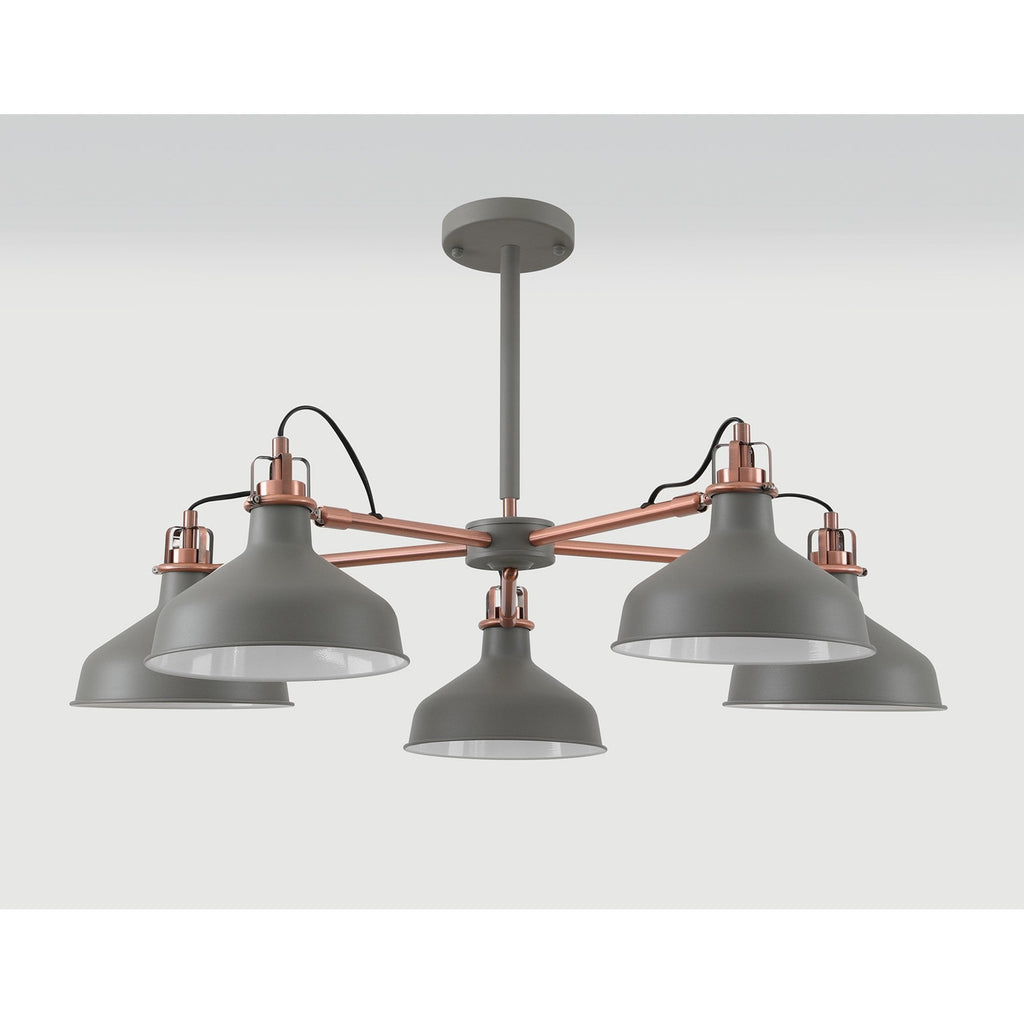 NL70209 Barnie Telescopic 5 Light Pendant Sand Grey/Copper/White