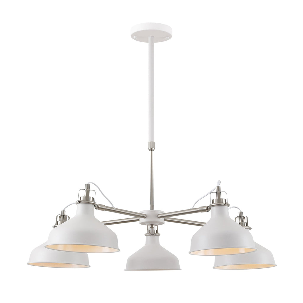 NL70219 Barnie Telescopic 5 Light Pendant Sand White/Satin Nickel/White