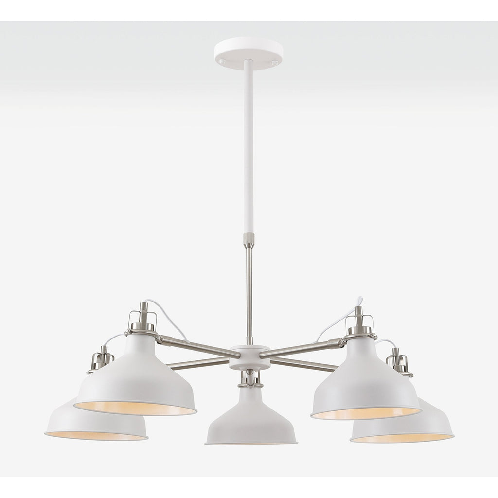 NL70219 Barnie Telescopic 5 Light Pendant Sand White/Satin Nickel/White